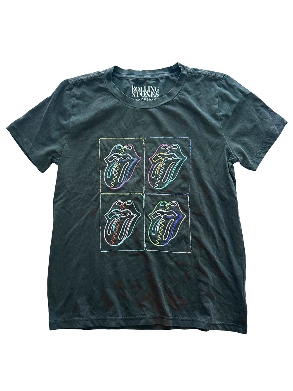 Lucky Brand Rolling Stones Embroidered Mouth Logo Band Tee Medium NWT